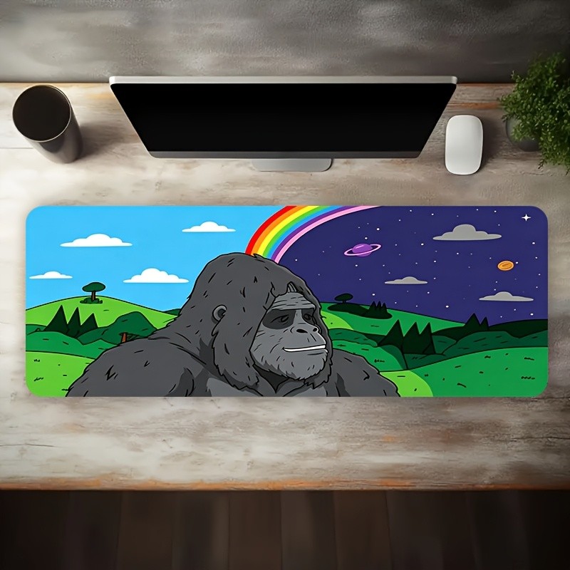 1pc Large-sized Esports Gaming Mouse Pad, Featuring a Cartoon Gorilla Rainbow