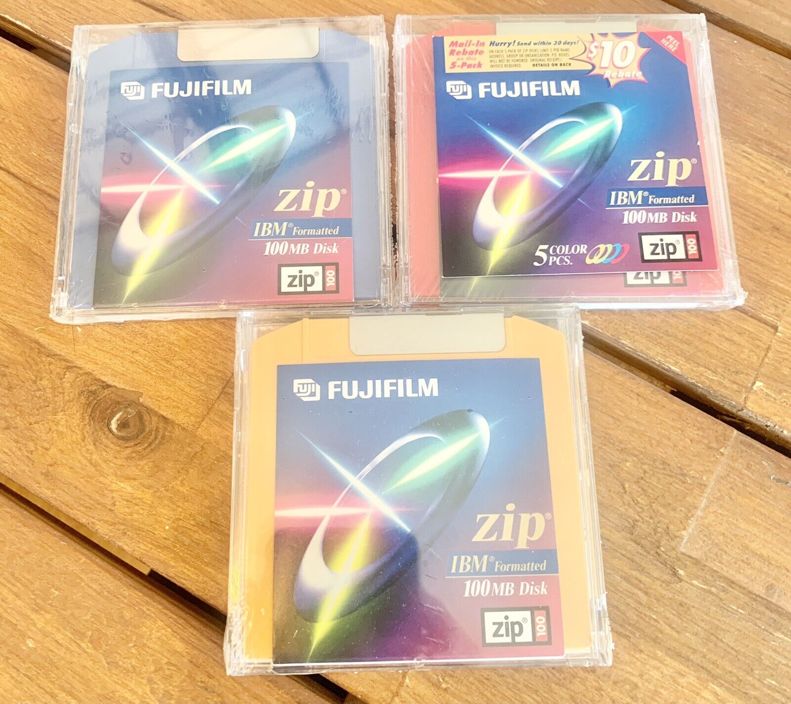 Fujifilm Blank 100MB Zip Drive Disk - New Factory Sealed. Red, Yellow And Blue￼