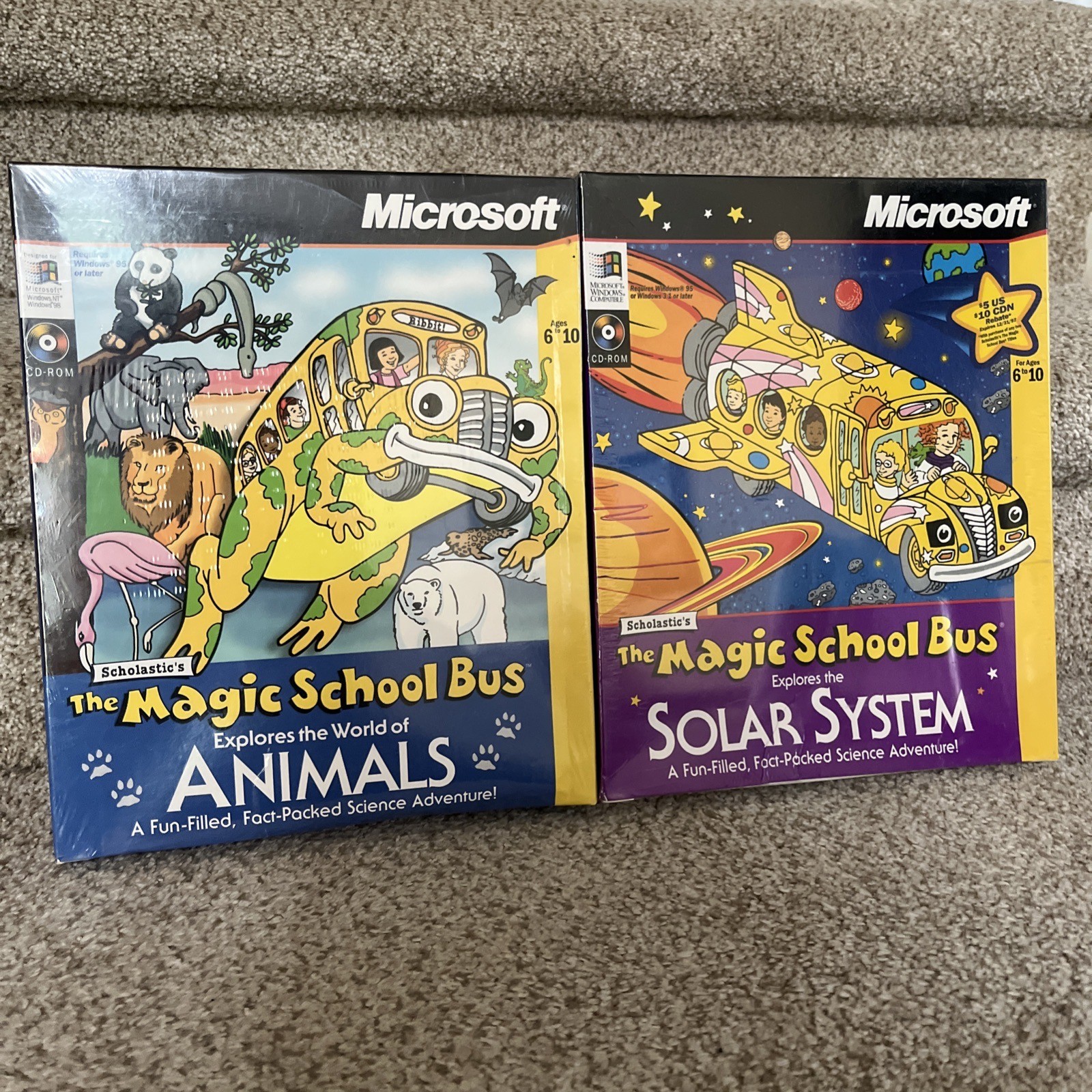 Vintage Lot Of 2 Microsoft MAGIC SCHOOL BUS CDROM Big Box NIB Sealed