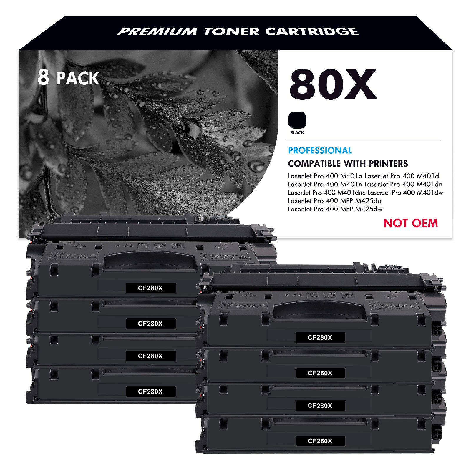 8PK CF280X High Yield Black Toner Cartridge Fits For HP LaserJet Pro 400 M401dn