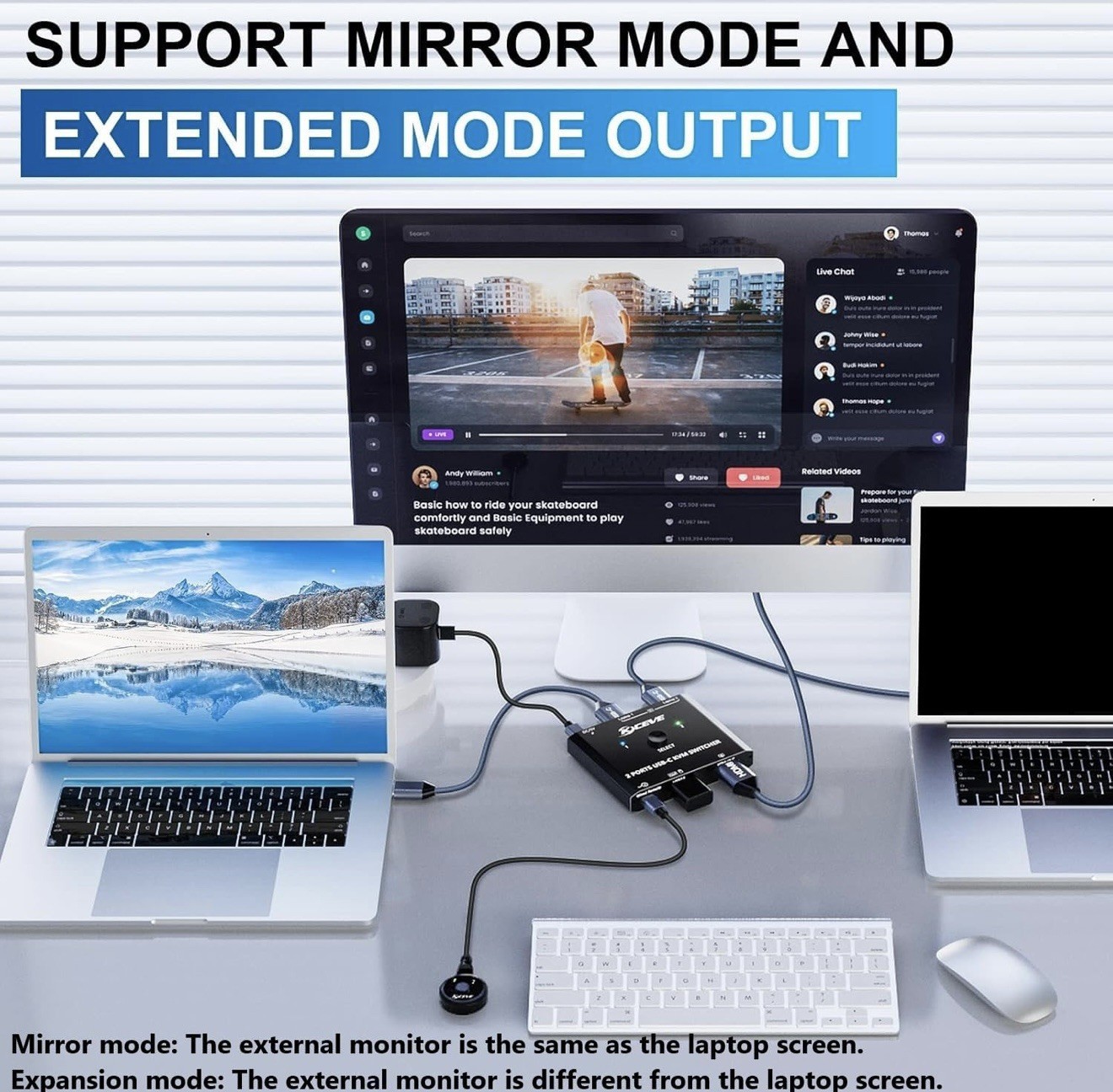Compact Aluminum 4K USB-C KVM Switch for Dual Laptop Setup with Remote Control
