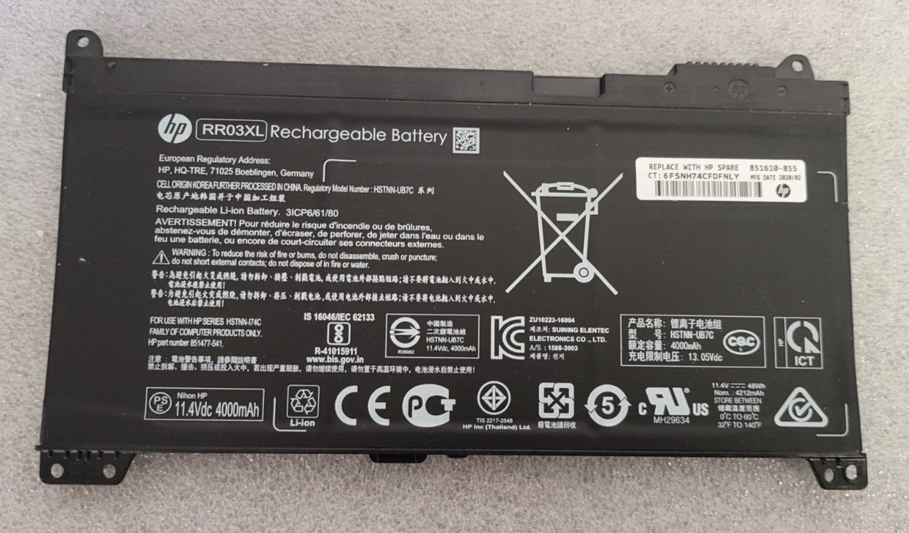 Original Genuine RR03XL Battery for HP ProBook 430 440 450 455 470 G4 851610-850