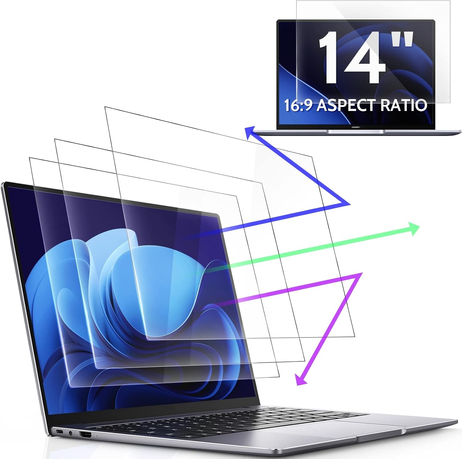 3 Pack 14 Inch 16:9 Anti Blue Light Screen Protector for Laptop
