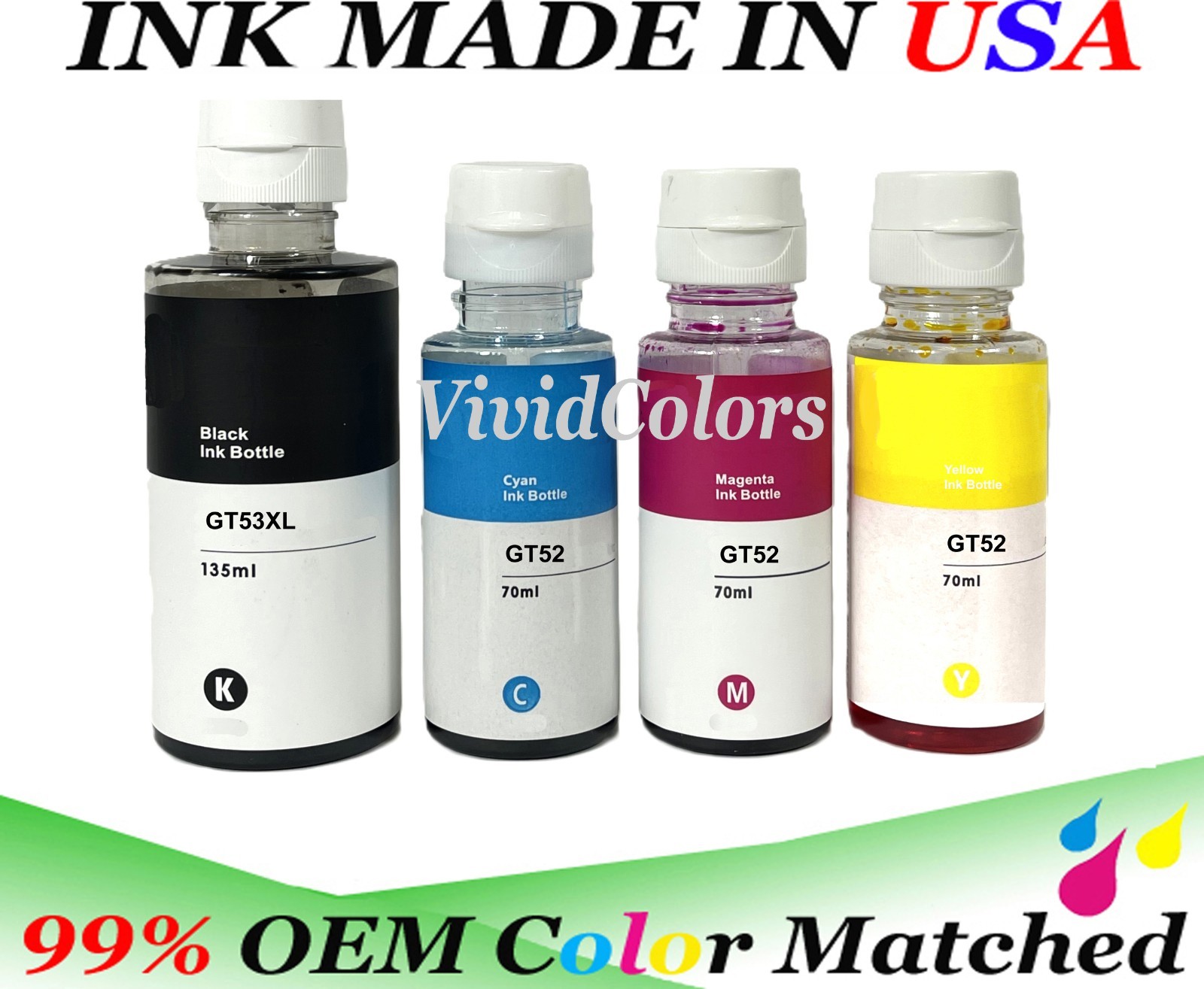 VC 4 Pack BKCMY GT53XL GT52 Refill ink for use h Smart Tank Printer 531 538 618