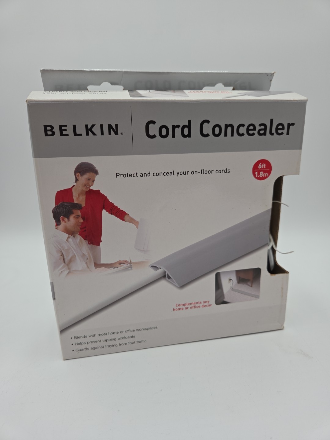 Belkin 6' Cord Concealer Gray Protect On-Floor Cables Prevent Trips/Falls