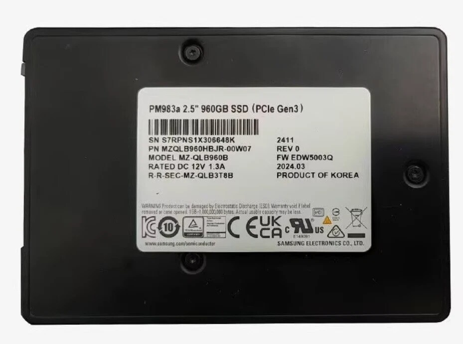 New Samsung PM983a 960GB 2.5" U.2 SSD PCIe NVMe MZQLB960HBJR Solid State Drive