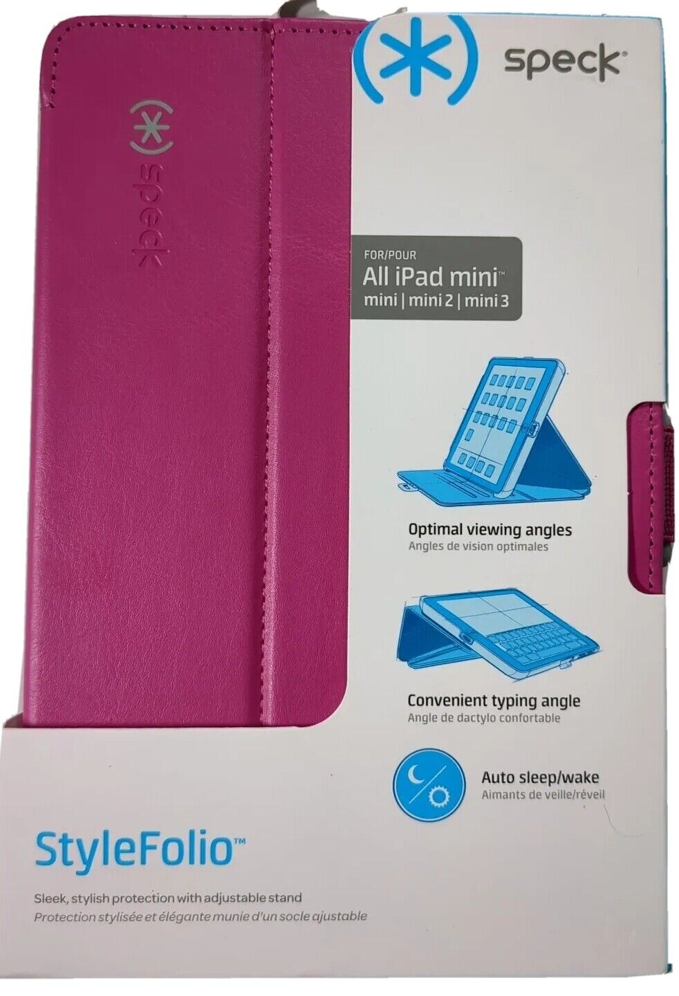 Speck Products StyleFolio Case for iPad Mini/2/3 - Fuchsia Pink/Nickel Grey New