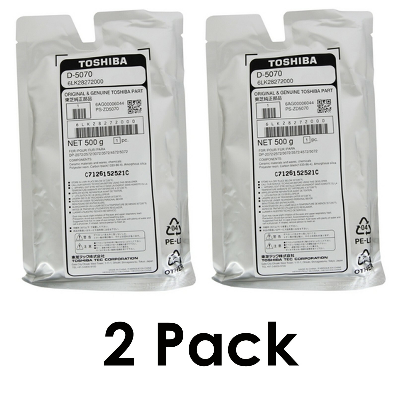 2 Pack Black Developer For Toshiba E STUDIO 3508A 307 3008A 257 2508A 207 2008A
