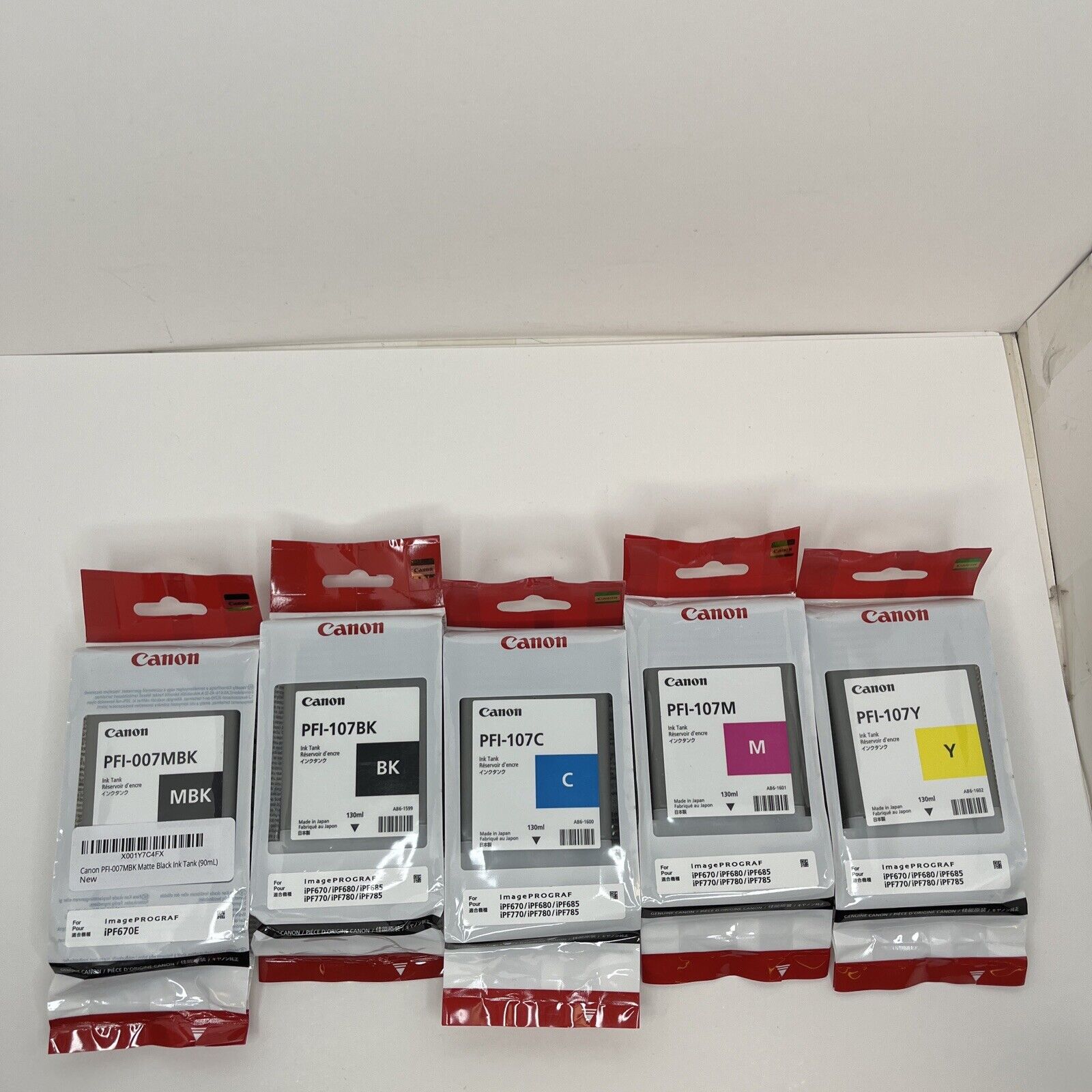 Canon PFI-107 CMY BK and MBK Set of 5 Ink Cartridge OEM NEW EXP 2023