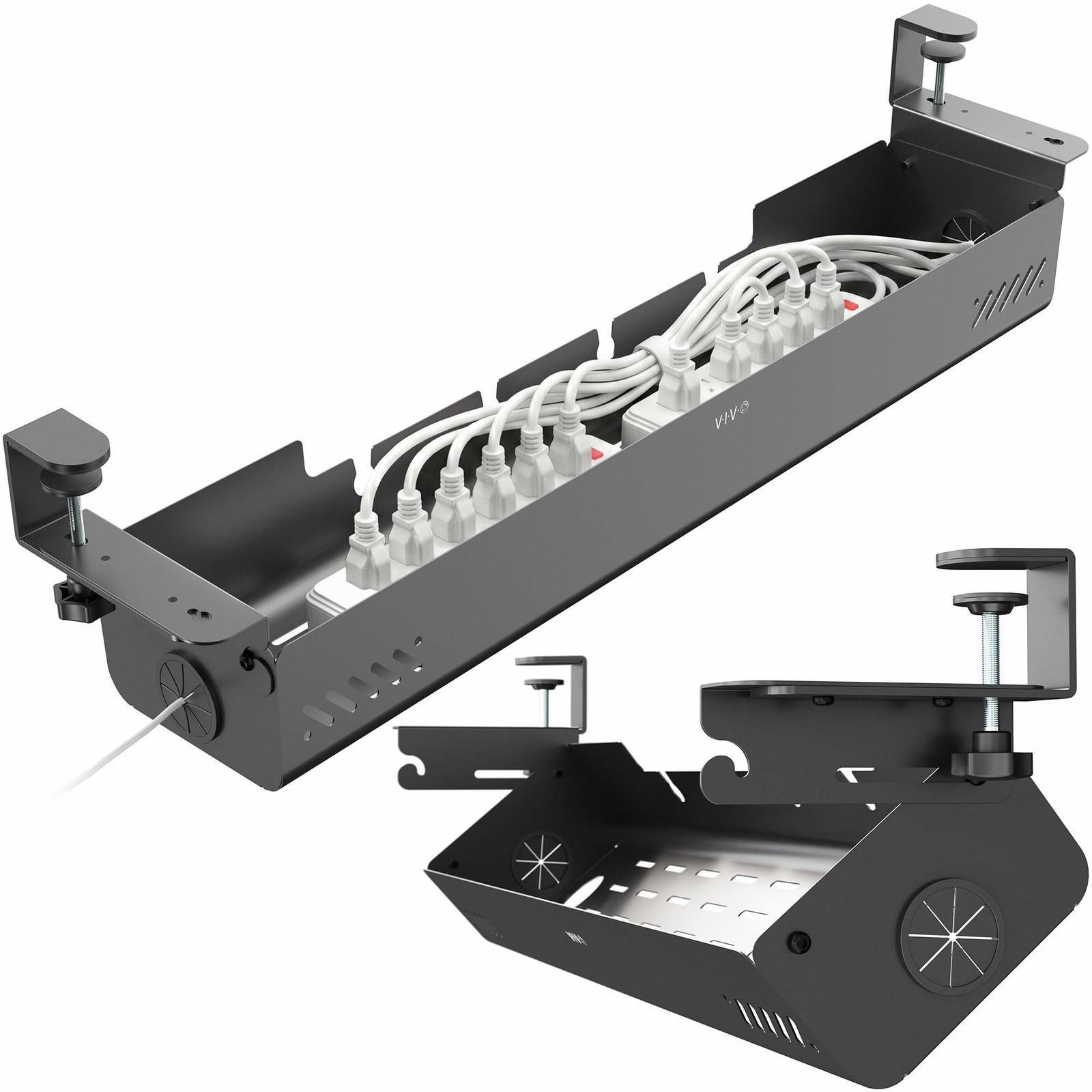 VIVO No Drill 35 inch Under-Desk Clamp-On Cable Management Box with Flip-Open...