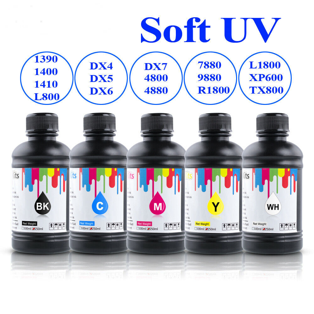 5*250ML LED UV Ink for Ep 1390 1400 1410 4880 L1800 DX4 DX5 DX6 DX7 Printhead