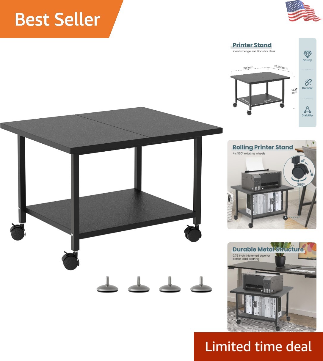 Heavy-Duty Printer Stand with 360-Degree Movement - Perfect for Home & Office