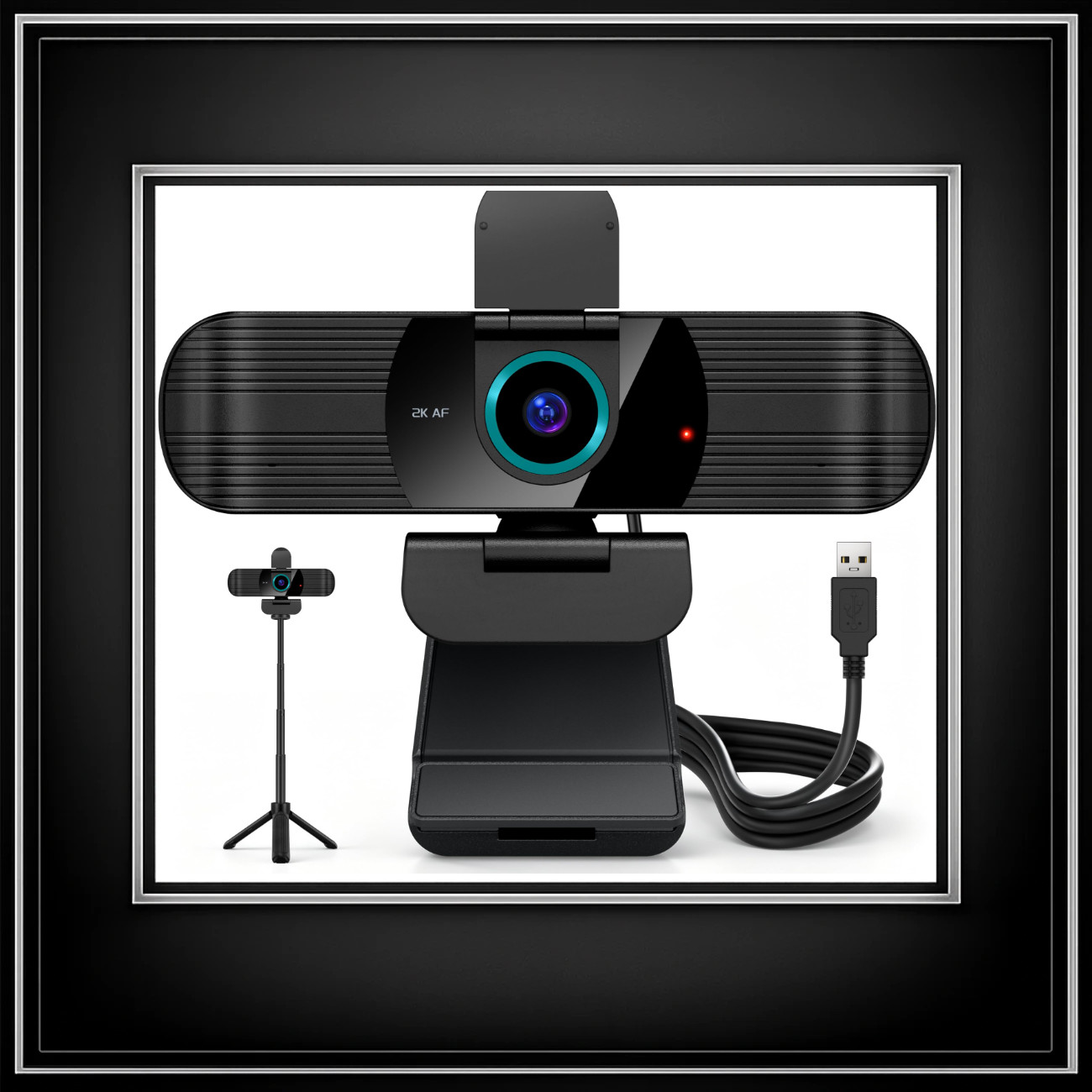2K QHD Webcam 60fps with Tripod - USB Camera for PC/Laptop Streaming & Gaming