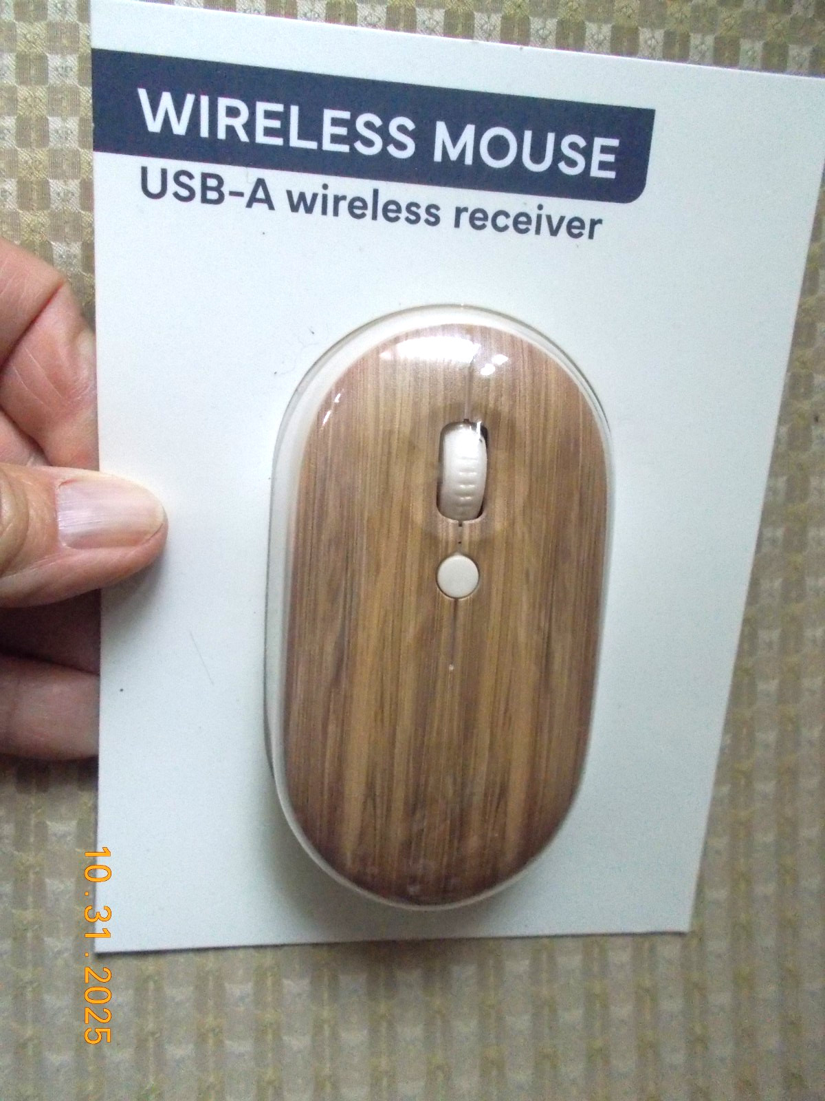 New Sealed Wireless Mouse USB-A Wireless Receiver, Woodgrain Design on top