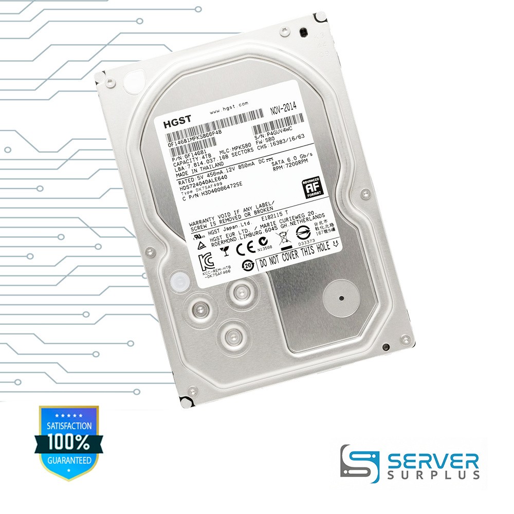 HGST HDS724040ALE640 4TB SATA 7.2K 512e 3.5 in Enterprise HDD | 0F14681