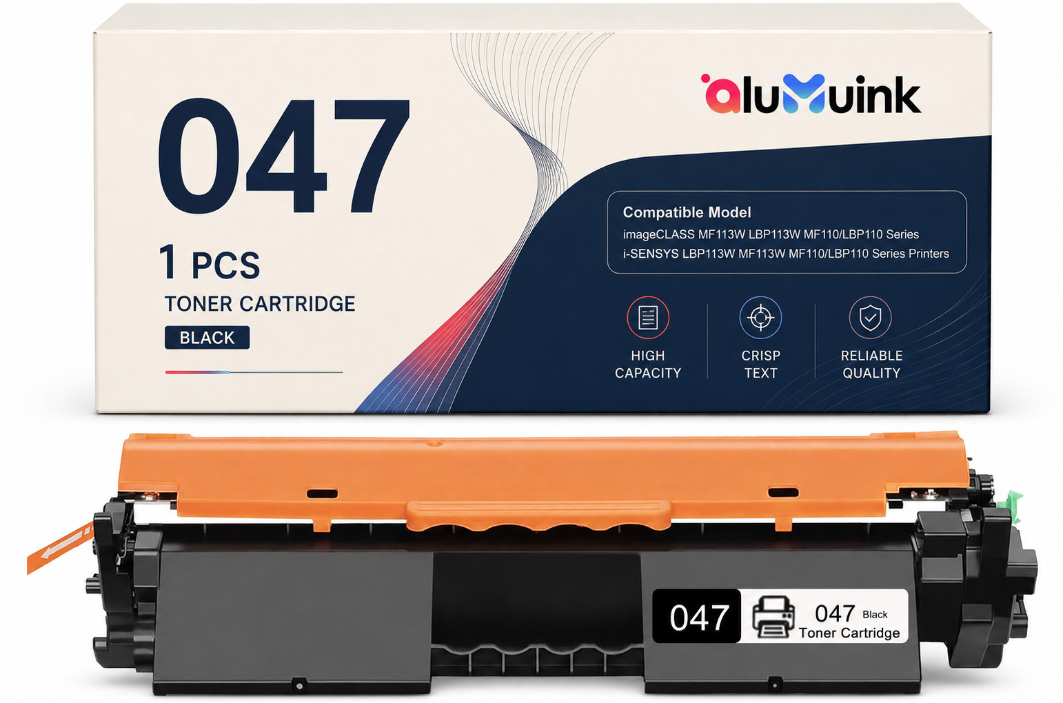 1 Pack 047 Black Toner Cartridge Replacement for MF113W/LBP113W/MF110/LBP110