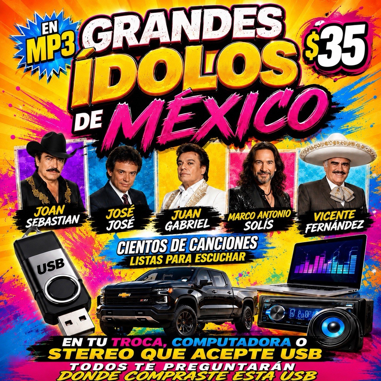 USB MP3 Grandes Ídolos de México – Cientos de Canciones – $35 Envío Gratis