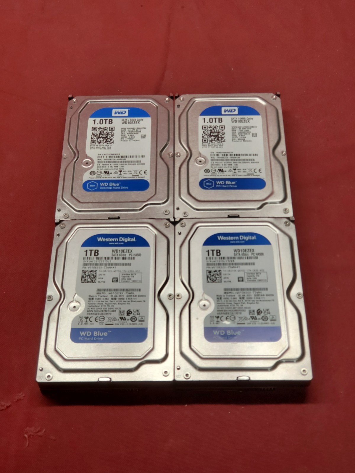 Lot of (4) Western Digital Blue WD10EZEX 1TB SATA 3.5" HDD Hard Drives #3286