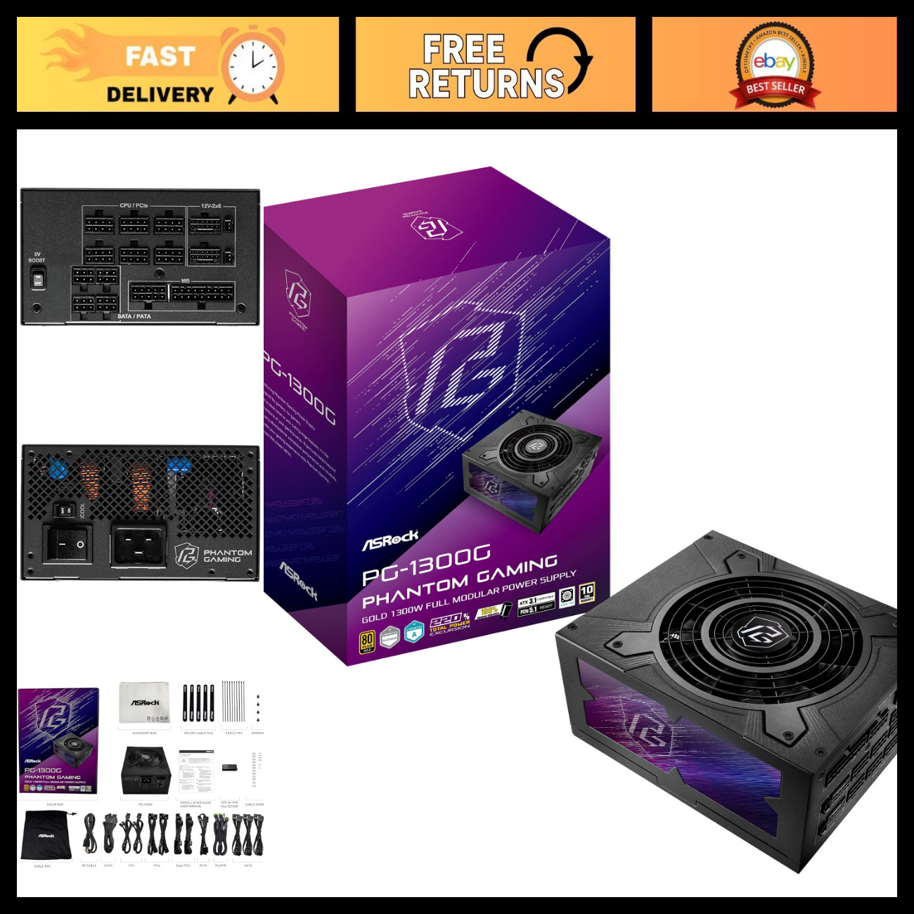 1300W Fully Modular ATX Power Supply, 80 Plus Gold, Japanese Capacitors, 10-Year