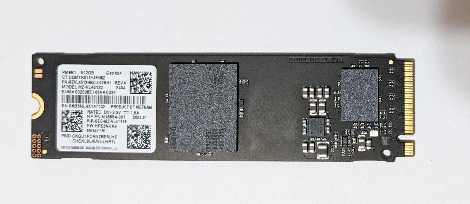Samsung PM9B1 512GB PCIe 4.0 M.2 2280 NVMe SSD MZ-VL45120 Low Hours Tested
