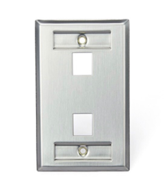 Leviton 43080-1L2 QUICKPORT Stainless Steel Wall Plate with ID Windows. 2-Port
