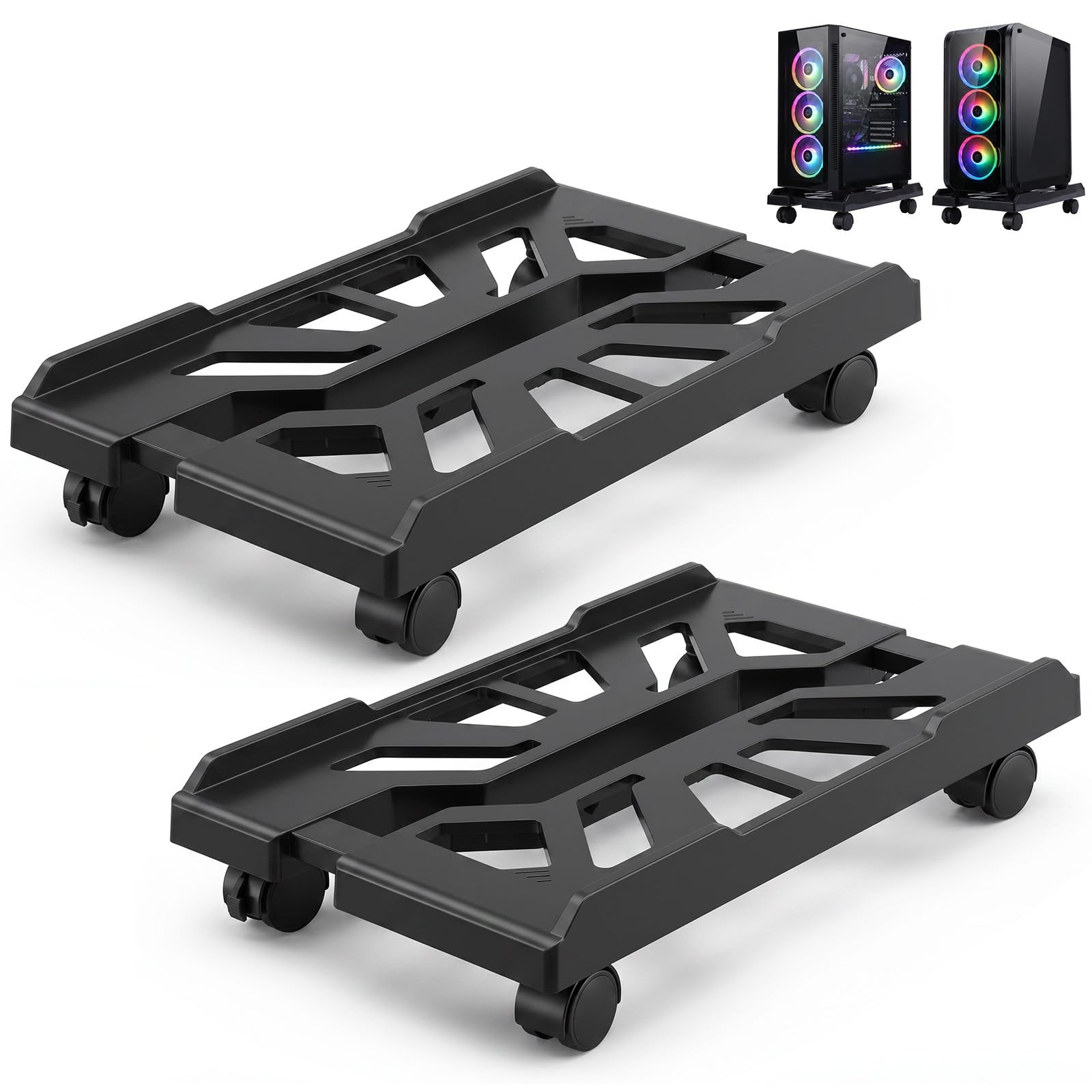 2 Pcs Adjustable Mobile PC Tower Stand with 4 Rolling Caster Wheels