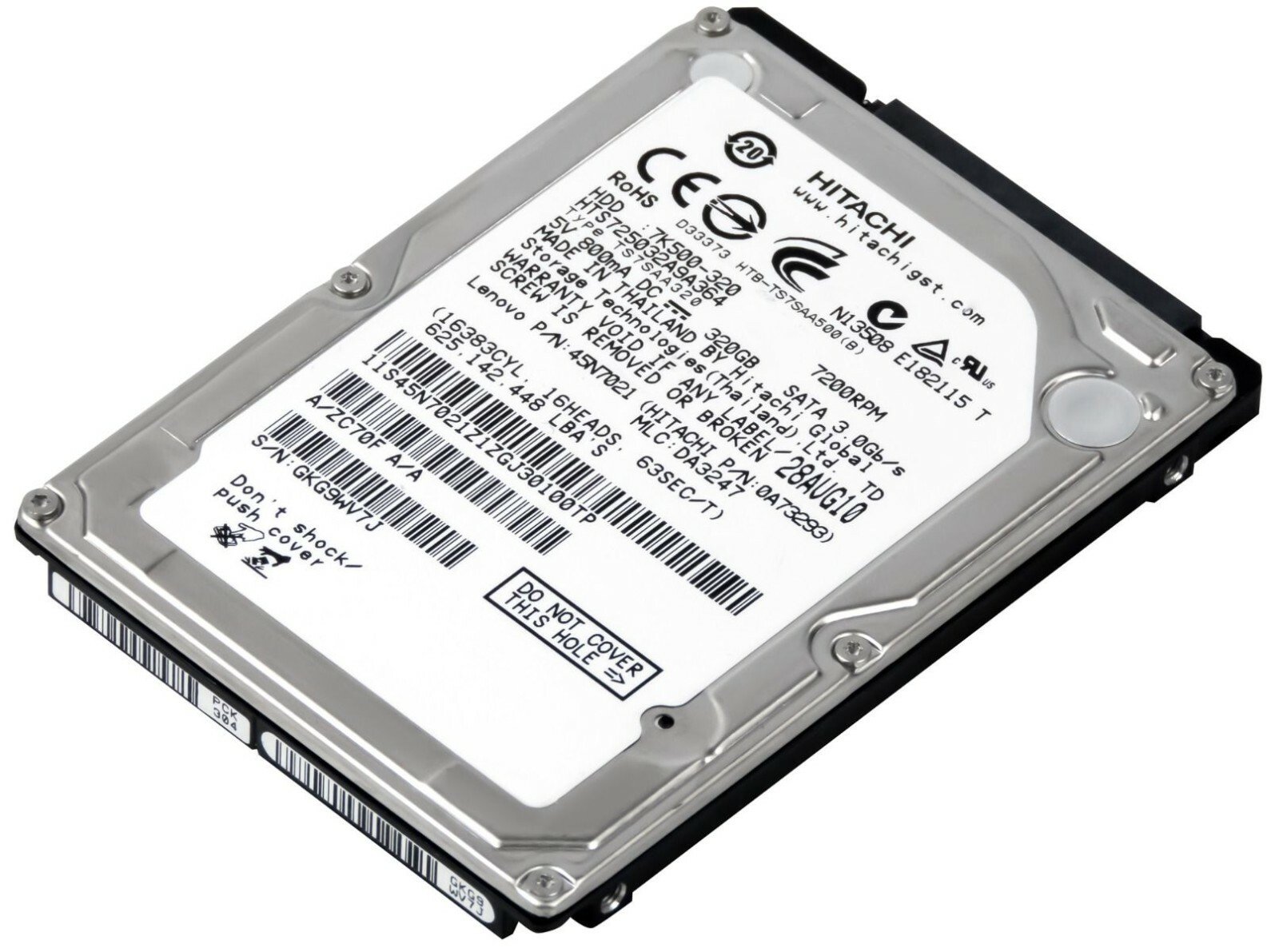HARD DRIVE HITACHI TRAVELSTAR 7K500 HTS725032A9A364 320GB 7.2K 16MB SATA II 2.5"