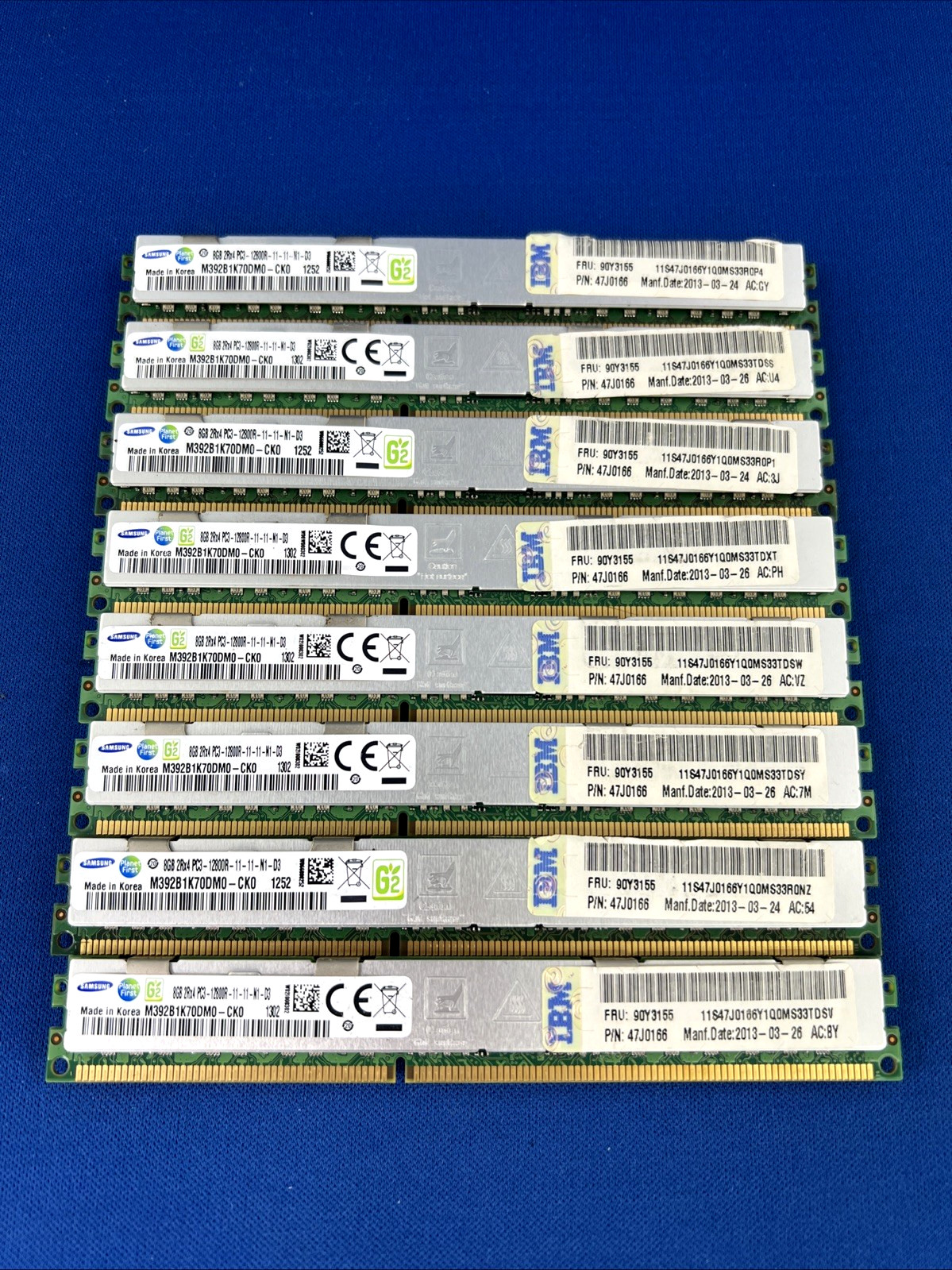LOT 8 Samsung 8GB DDR3-1600 ECC RDIMM 64GB M392B1K70DM0-CK0 IBM 90Y3155 Tested
