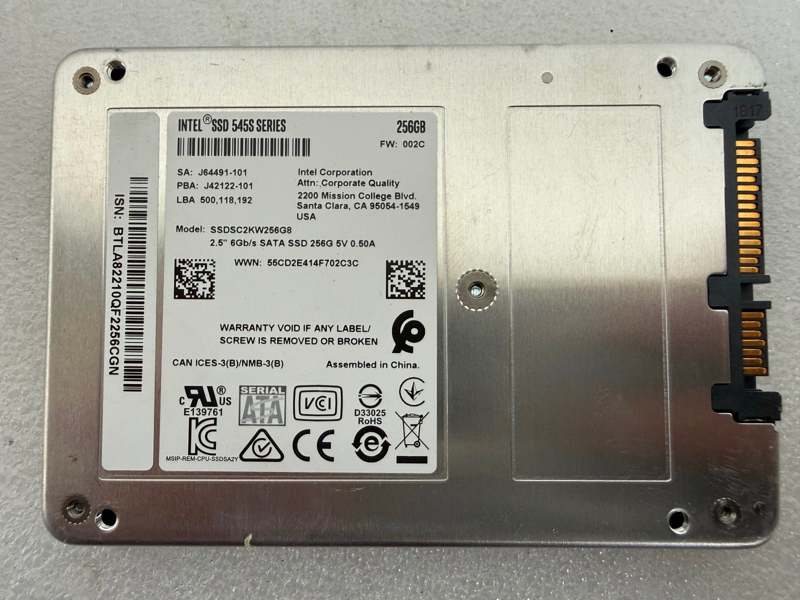 Intel 545s 256GB 2.5" SATA III Solid State Drive SSDSC2KW256G8