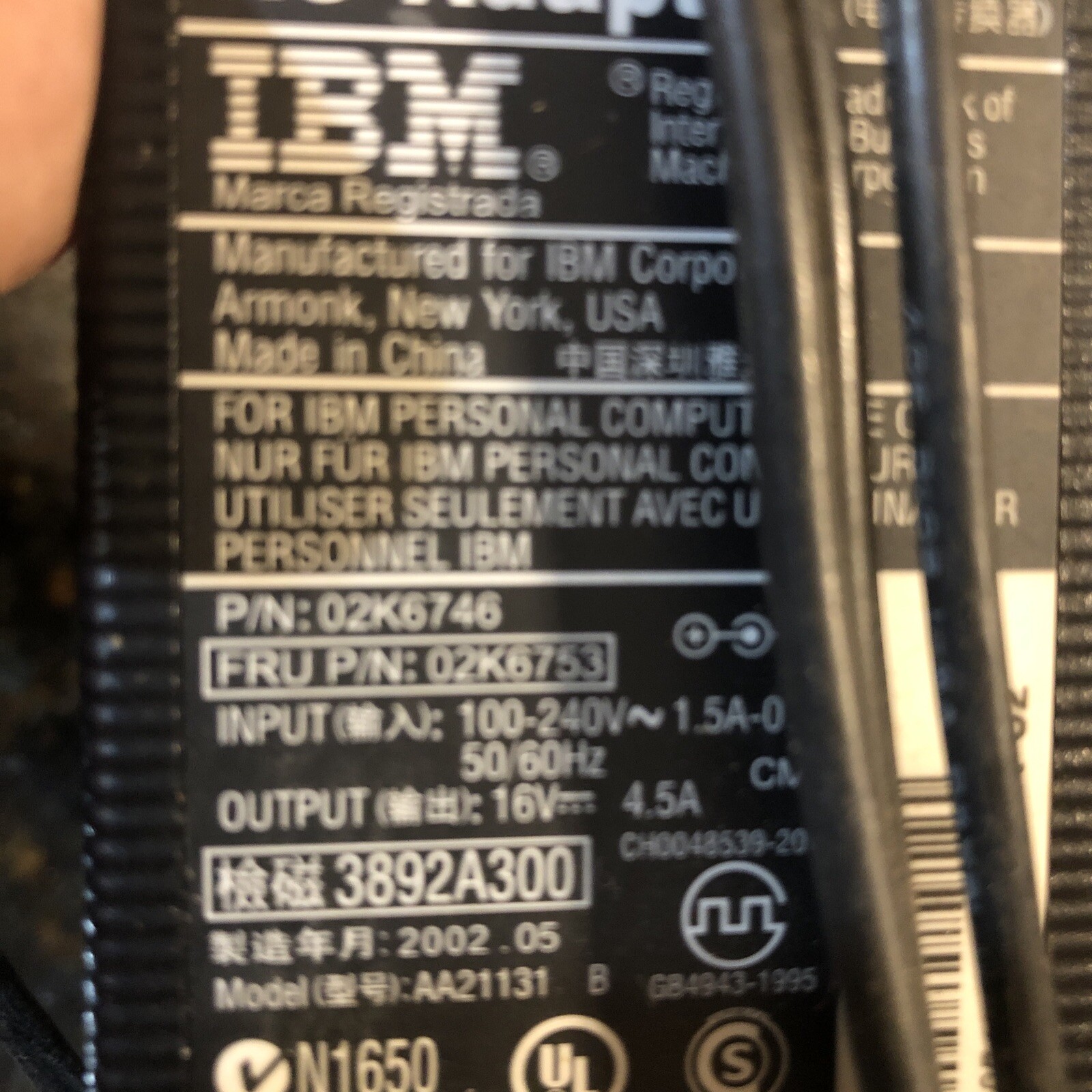 IBM AC Adapter Power Charger  02K6746