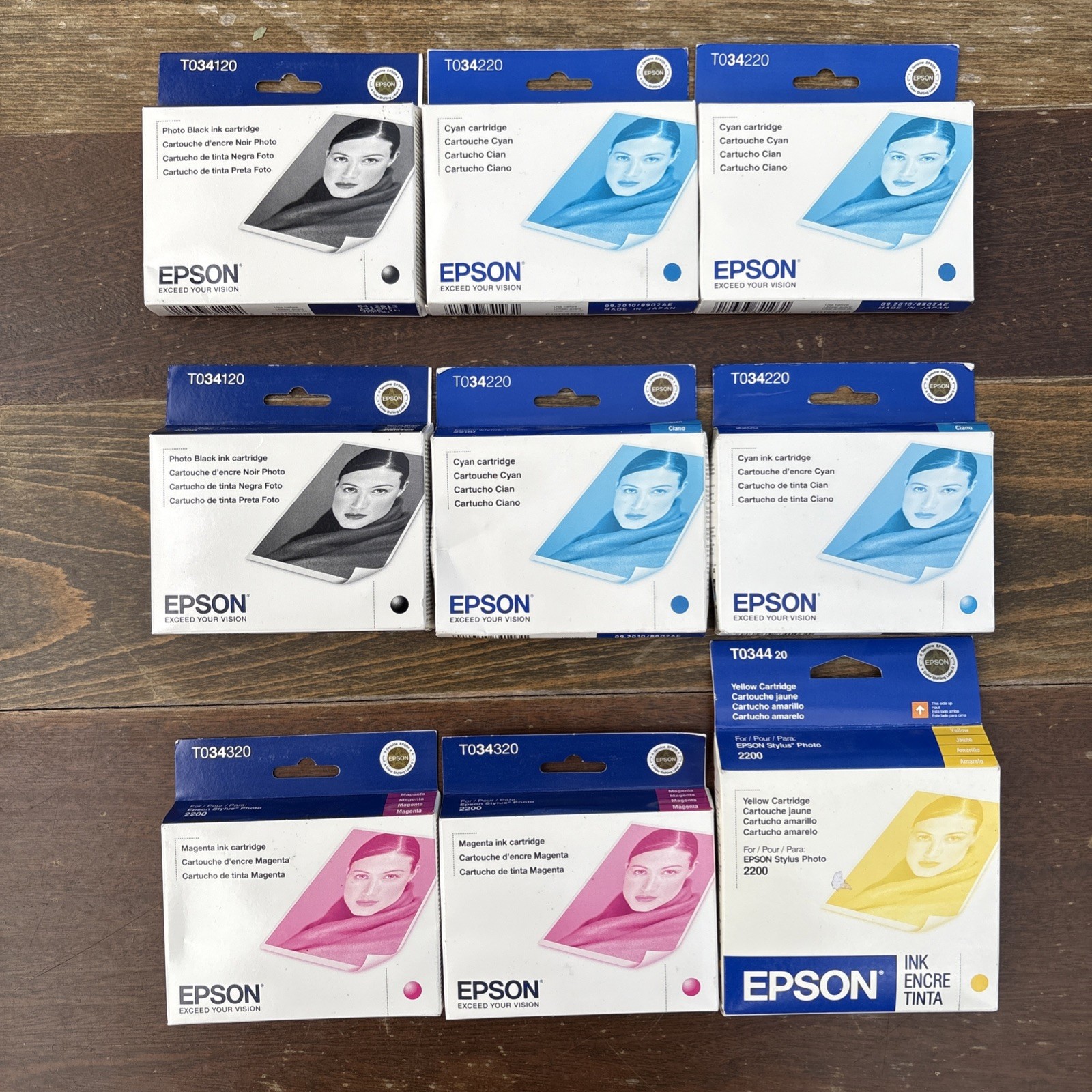 GENUINE Lot 9 EPSON Stylus Photo 2200 Ink Cartridges SEALED T034 Expired