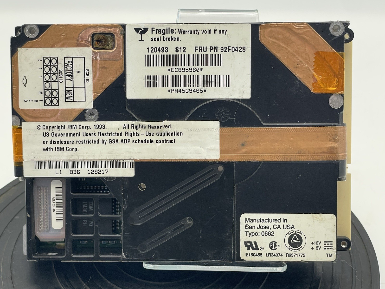 Vintage 1990's IBM FRU: 92F0428 3.5" SCSI Hard Drive