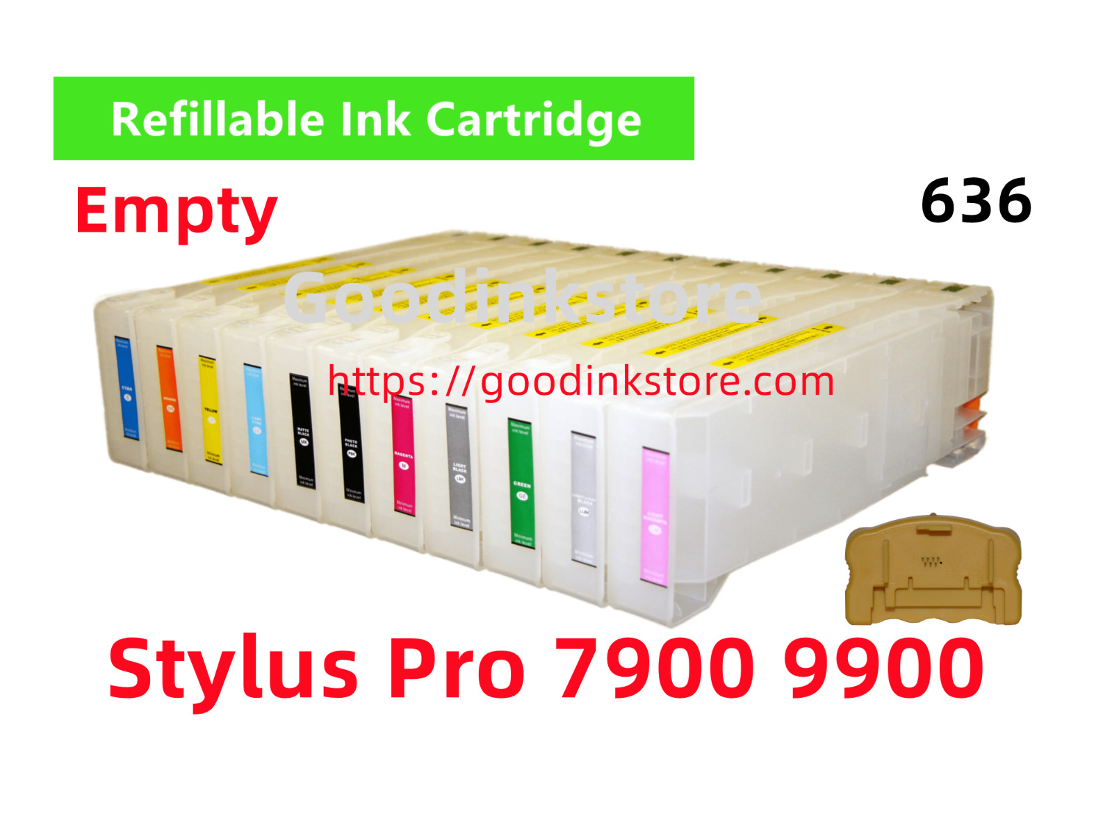 11 Empty Refillable Ink Cartridge T636 636 for Stylus Pro 9900 7900 Printer *