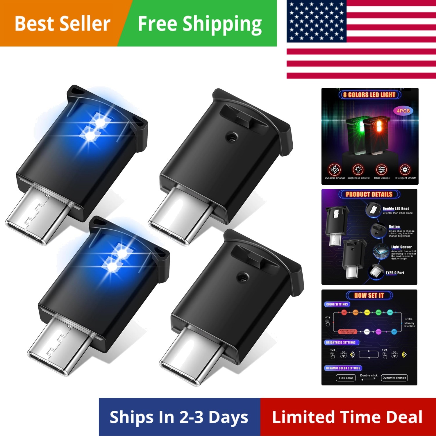 4 Pieces Mini USB LED Light, Car LED Interior Lighting 5v Smart USB Atmospher...