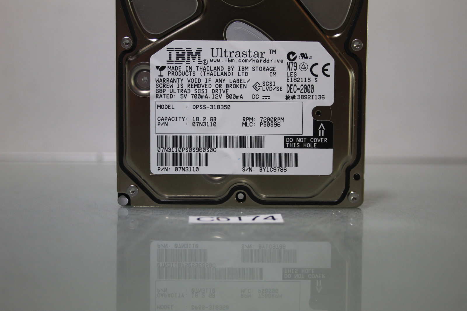 18.2GB IBM DPSS-318350 PN 07N3110 7200rpm Ultra3 SCSI 68pin 3.5" Hard Drive (C6