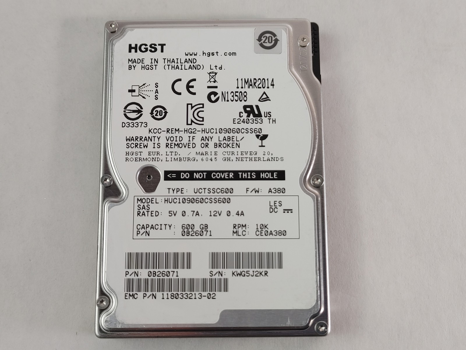 Lot of 5 HGST EMC C10K900 HUC109060CSS600 600 GB 2.5" SAS 2 Enterprise Drive