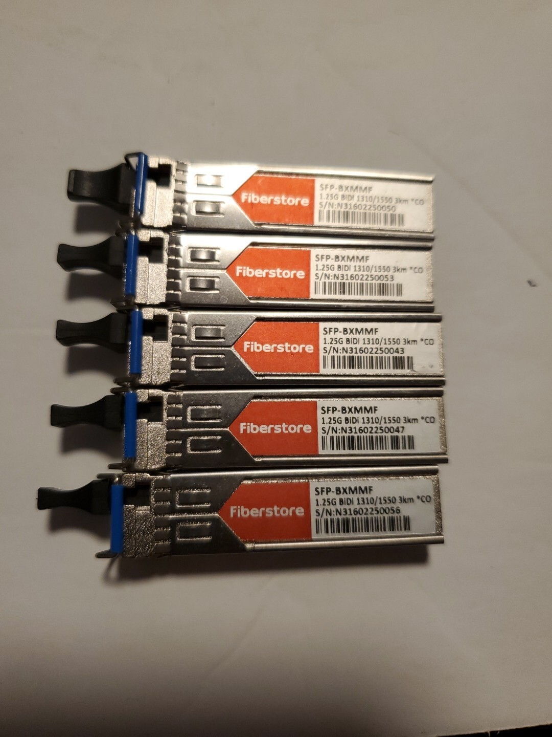 Fiberstore sfp-bxmmf 1.25g bidi 1310/ 1550 3km  * CO Tranceivers Lot of 5
