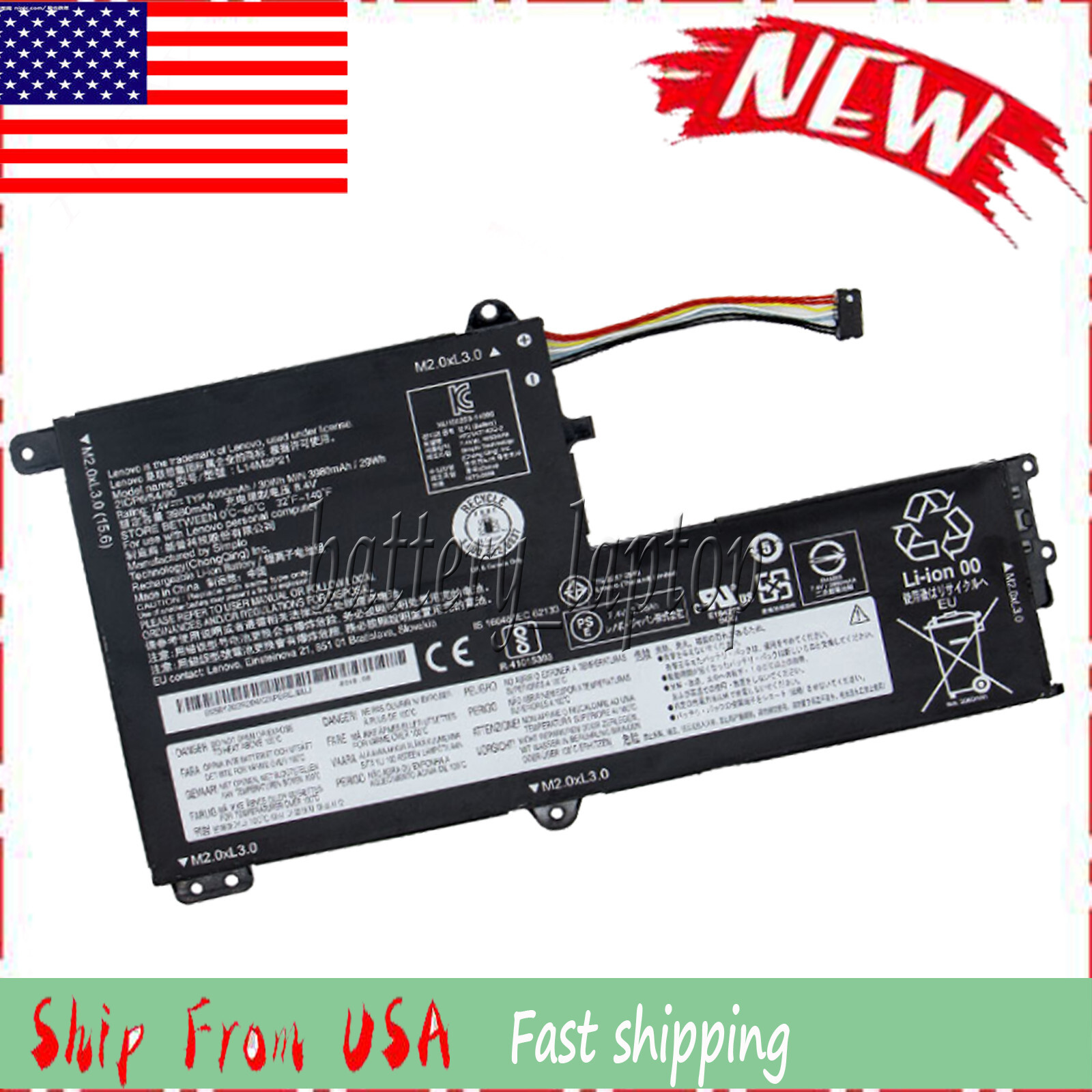 New L14M2P21 L14L2P21 Battery for Lenovo Edge 2-1580 Flex 4 1470 3-1470 1570