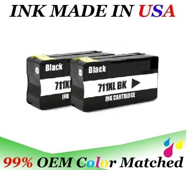 2 Pack  Black Reman HP 711 XL High Yield Ink Cartridge For  T520 T120 T525 T530