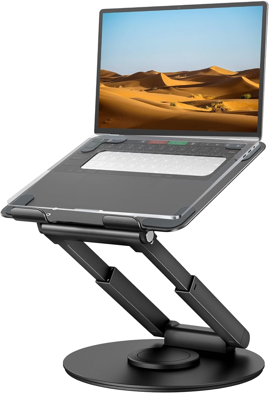 Telescopic Laptop Stand for Desk with 360° Swivel Base, Sit to Stand