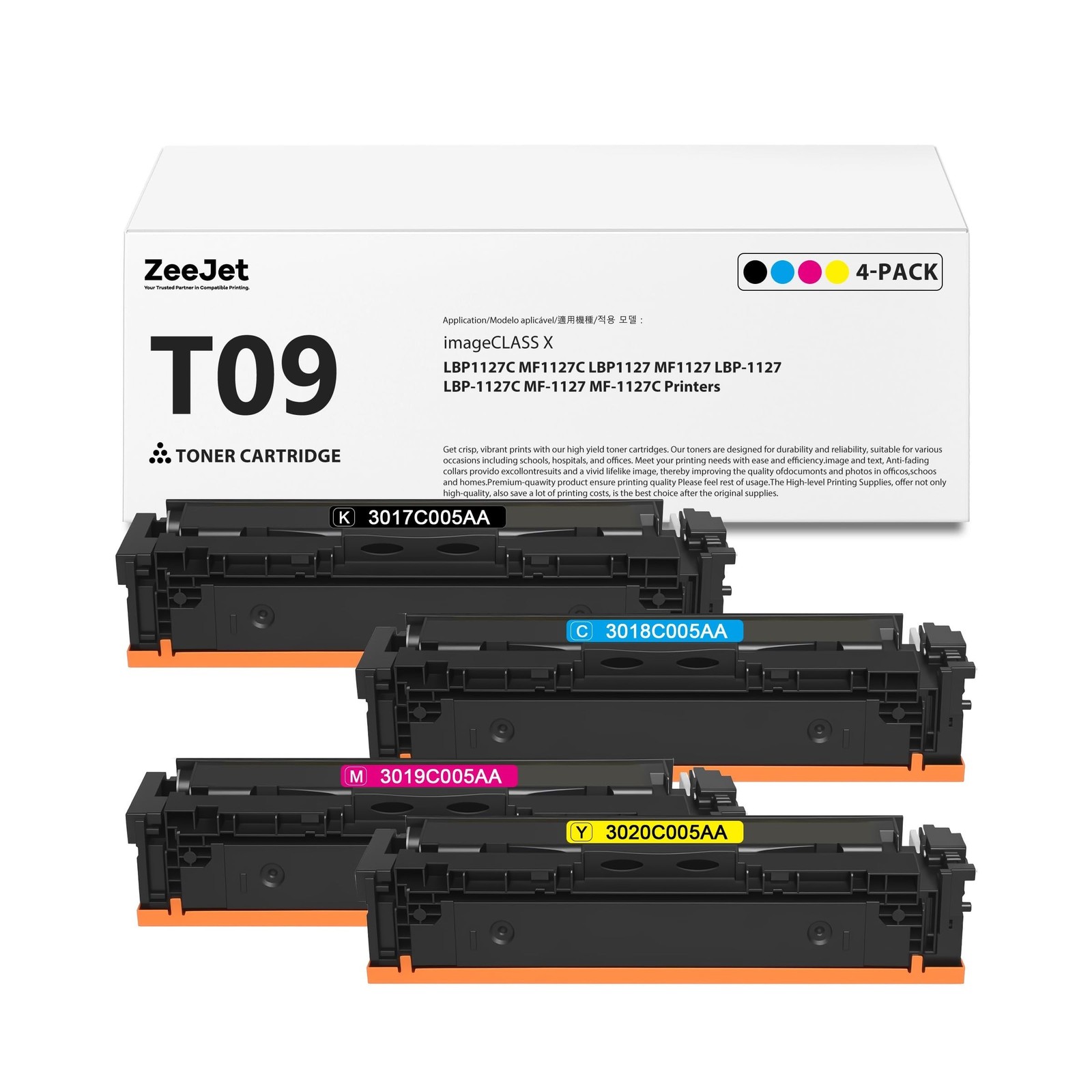 T09 Toner Cartridges 4-Pack Replacement for Canon T09 T09L Toner Cartridge fo...
