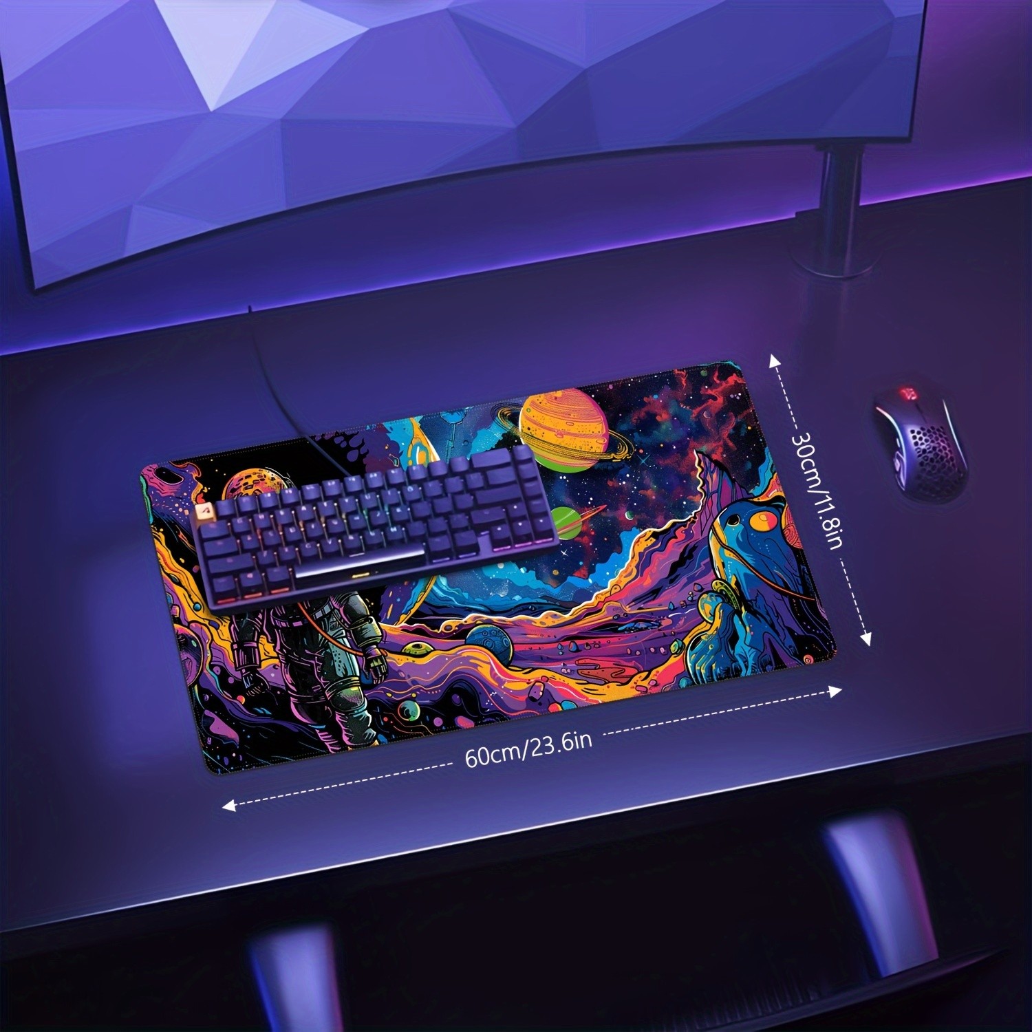 Galactic Astronaut & Cosmic Landscape Mouse Pad - Large Rubber Desk Mat for Ga