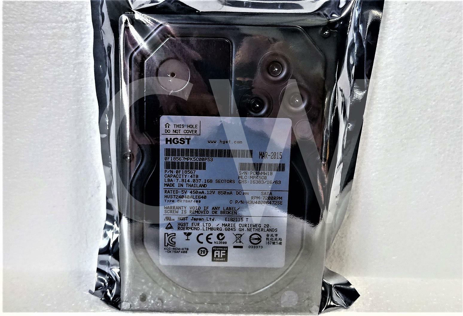 HUS724040ALE640 HGST 4TB 7.2K 6G 64MB 3.5" SATA HDD Hard Drive 0F18567