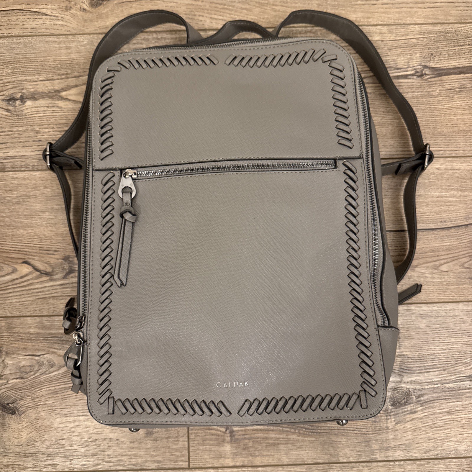 Calpak Kaya 15” Laptop Backpack Modern Sleek Grey Gray Faux Leather￼(4626-7)