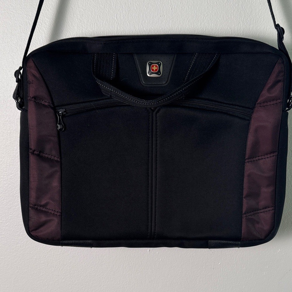 Swiss Gear Stylish Black and Maroon Men's Messenger Crossbody Laptop Bag