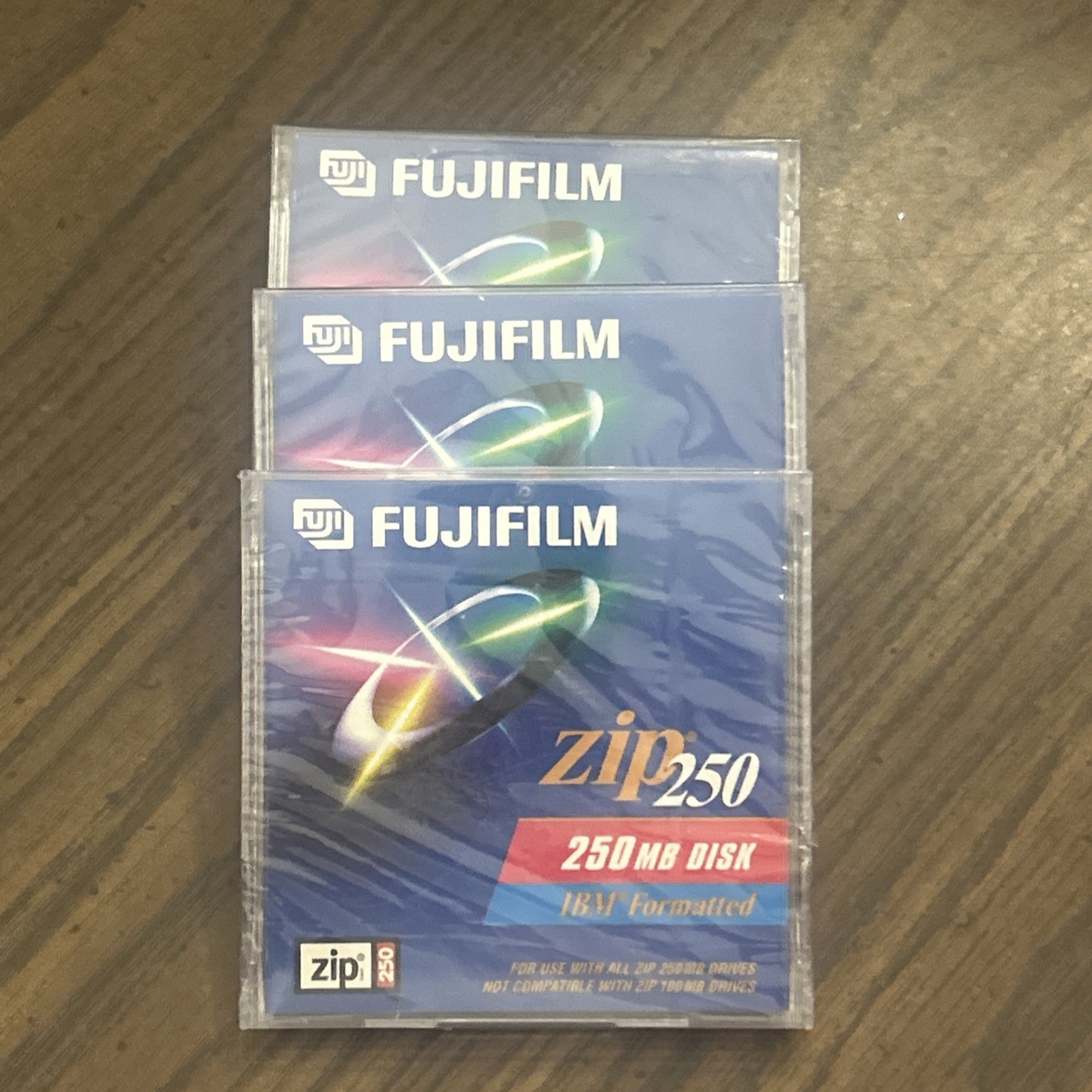 Lot of 3 Fujifilm Zip 250 MB IBM Formatted Disks - Factory Sealed