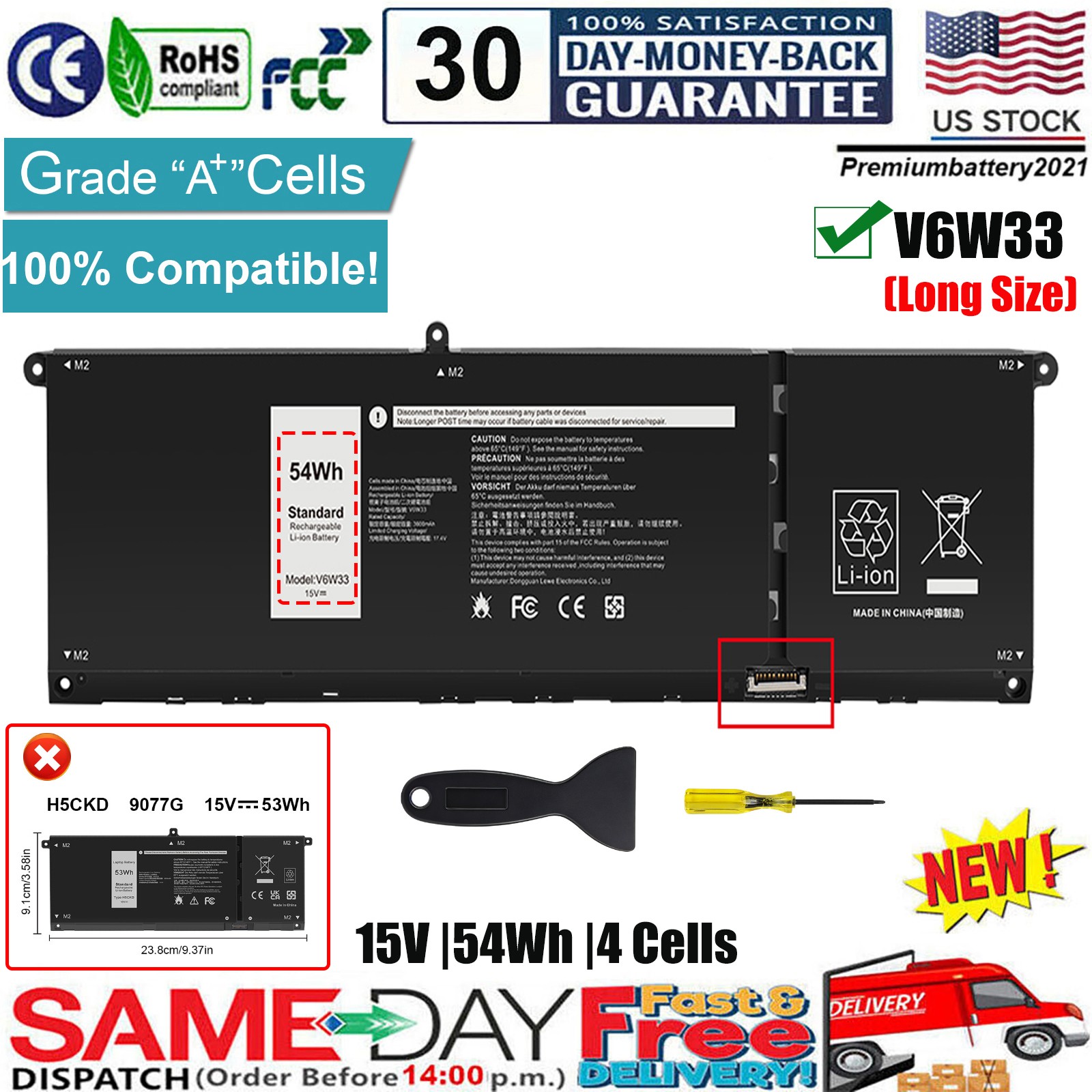 ✅54Wh V6W33 Battery For Dell Inspiron 3511 3520 3515 5310 5635 Latitude 3320 NEW