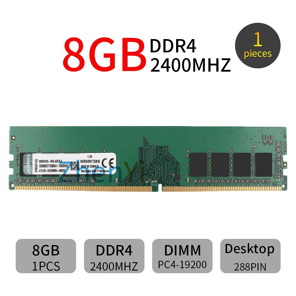 8GB Module DDR4 2400MHz PC4-19200 KVR24N17S8/8 DIMM Desktop Memory For Kingston