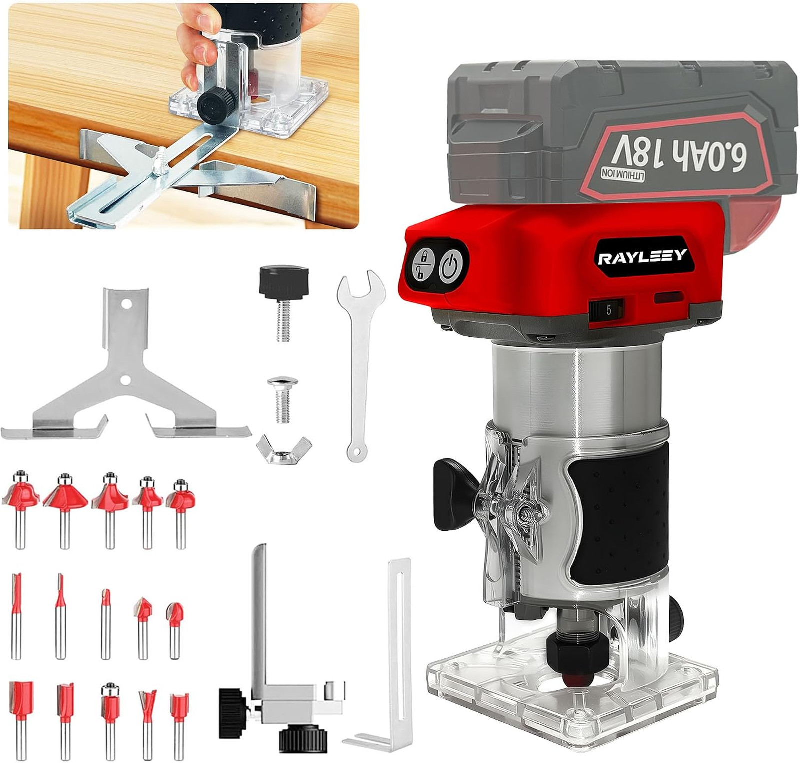 Cordless Wood Router Trimmer Compatible With MILWAUKEE 18V Battery, 800W 30000
