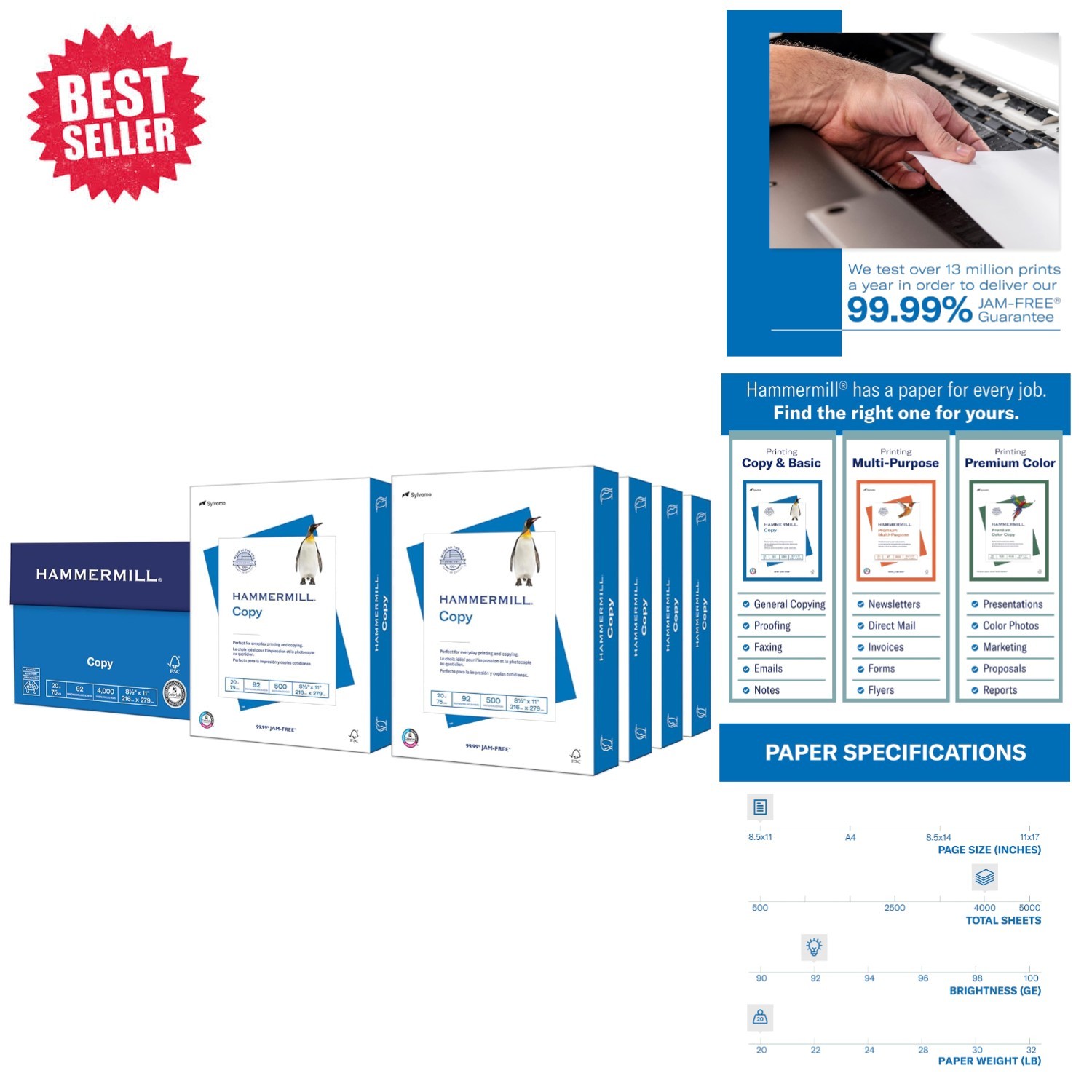 High-Performance 20 lb Copy Paper - 8.5x11, 4000 Sheets, ColorLok Technology